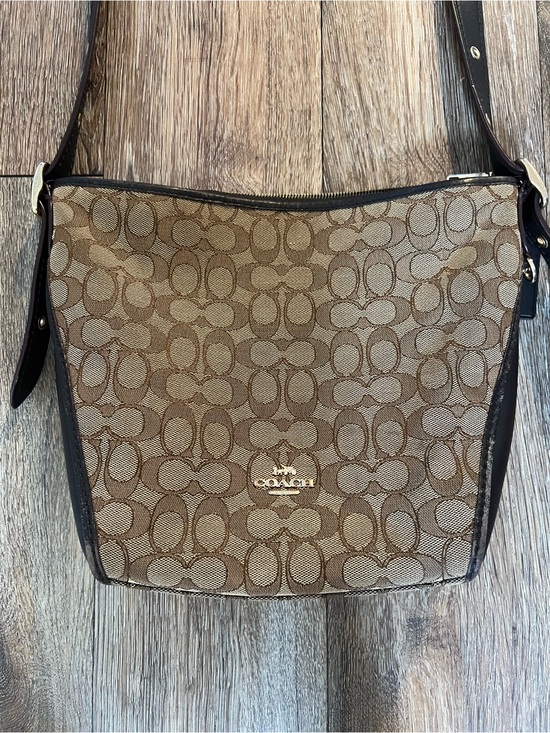 Coach Handbags - Coach Brown Signature Canvas Shoulder Bag with Dark Trim